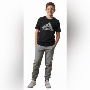 Adidas Sporty Short Skeeve Tee T-shirt Black White Large Logo Youth Boy 14 16